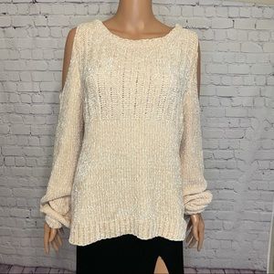 Open shoulder very soft velvety cream sweater size medium very j